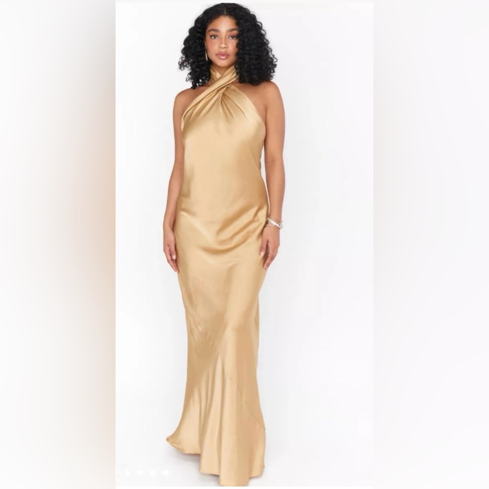 Show Me your MuMu Jasmine Halter Maxi Dress Small In True Gold Satin Mrsp$198